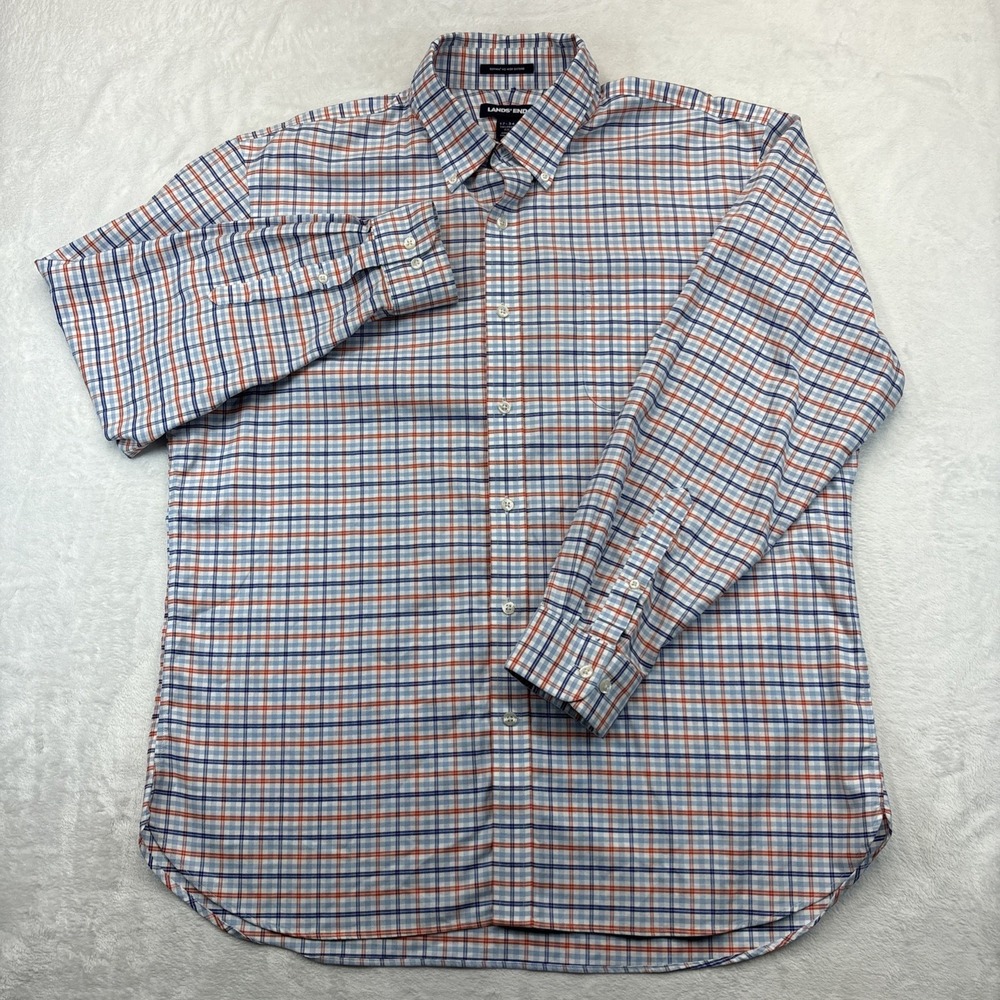 Lands' End Supima No Iron Oxford Shirt Mens XL Plaid Tailored Fit